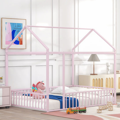 Cama de metal con estructura de cama y valla