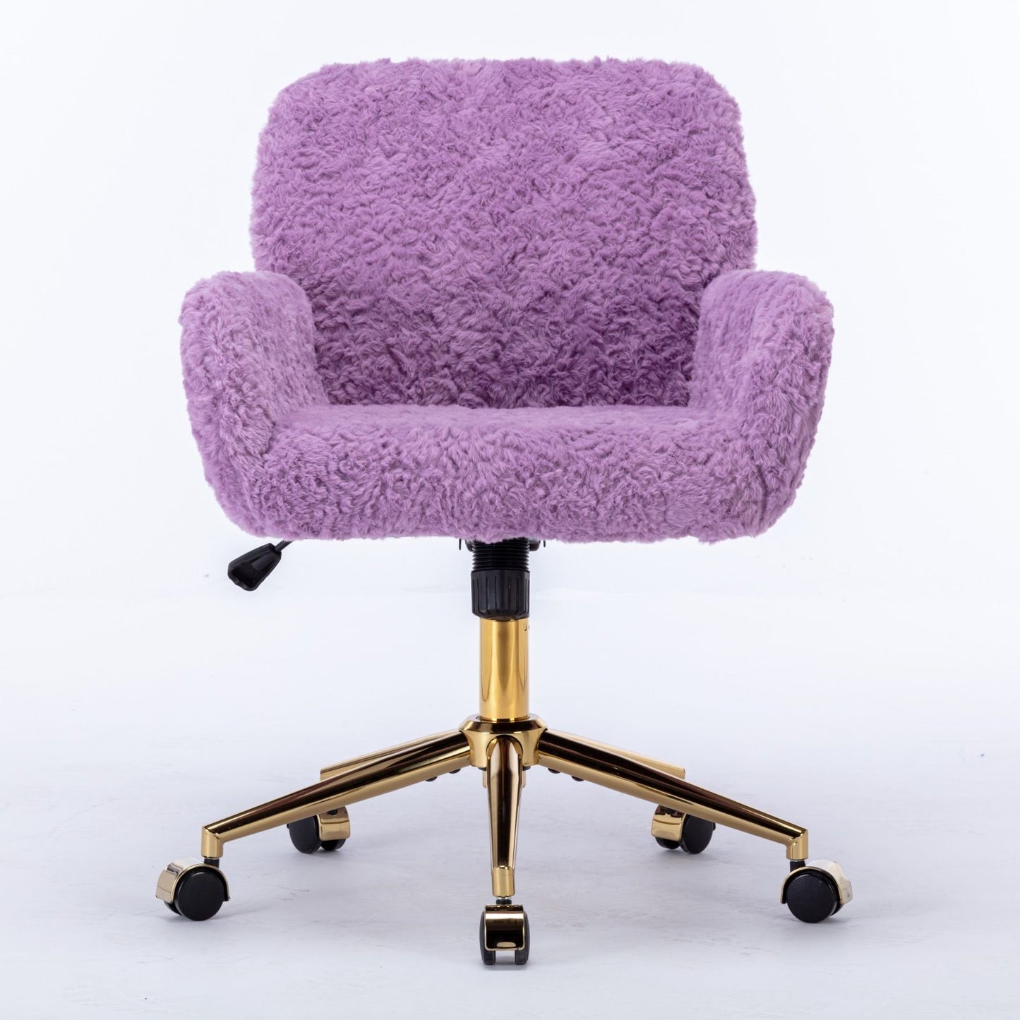Silla de oficina con pelo artificial de conejo y base de metal dorado, ajustable, giratoria y de tocador.