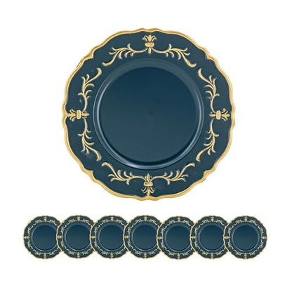 Plato de carga de plástico (juego de 8) - Azul/Dorado/Polipropileno
