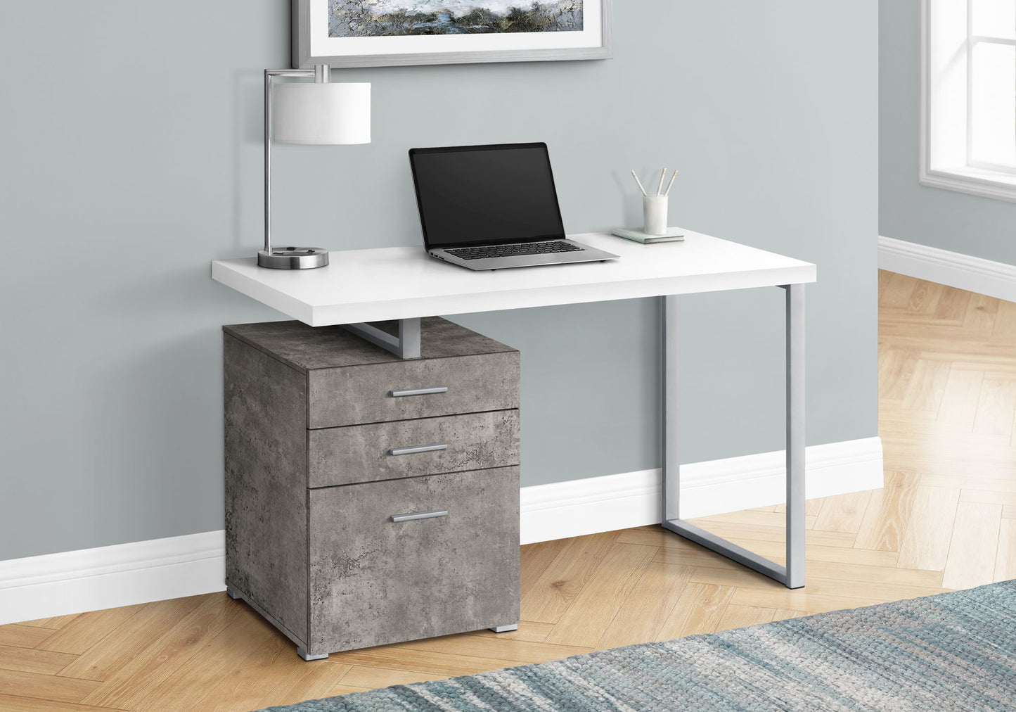 Escritorio de computadora con cajones de almacenamiento, configuración izquierda y derecha, para oficina en casa