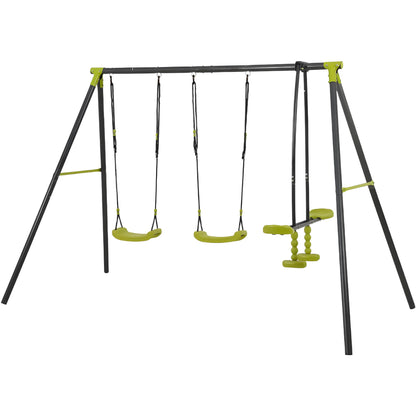 Xns008 Interesting Triple Children Metal Safe Swing Set 440Lbs For Outdoor Playground Three Seat Swing For Age 3+ - Green / Black