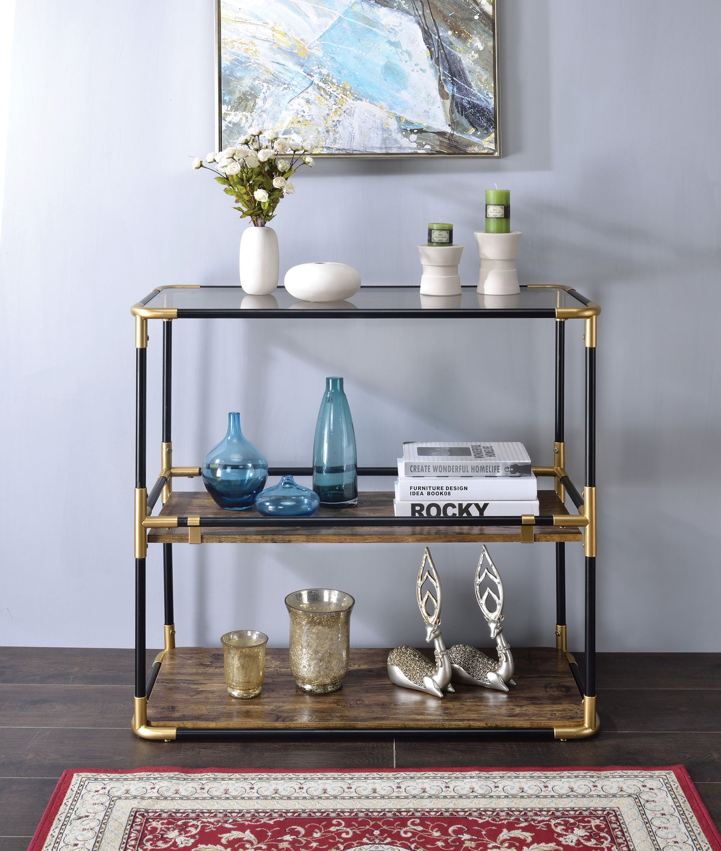 Heleris - Console Table - Smoky / Black / Gold
