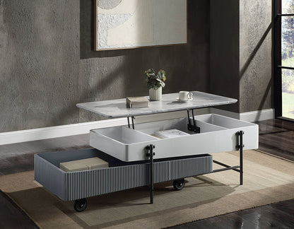 Wilkins - Mesa de centro de alto brillo con tapa elevable - Gris/Blanco