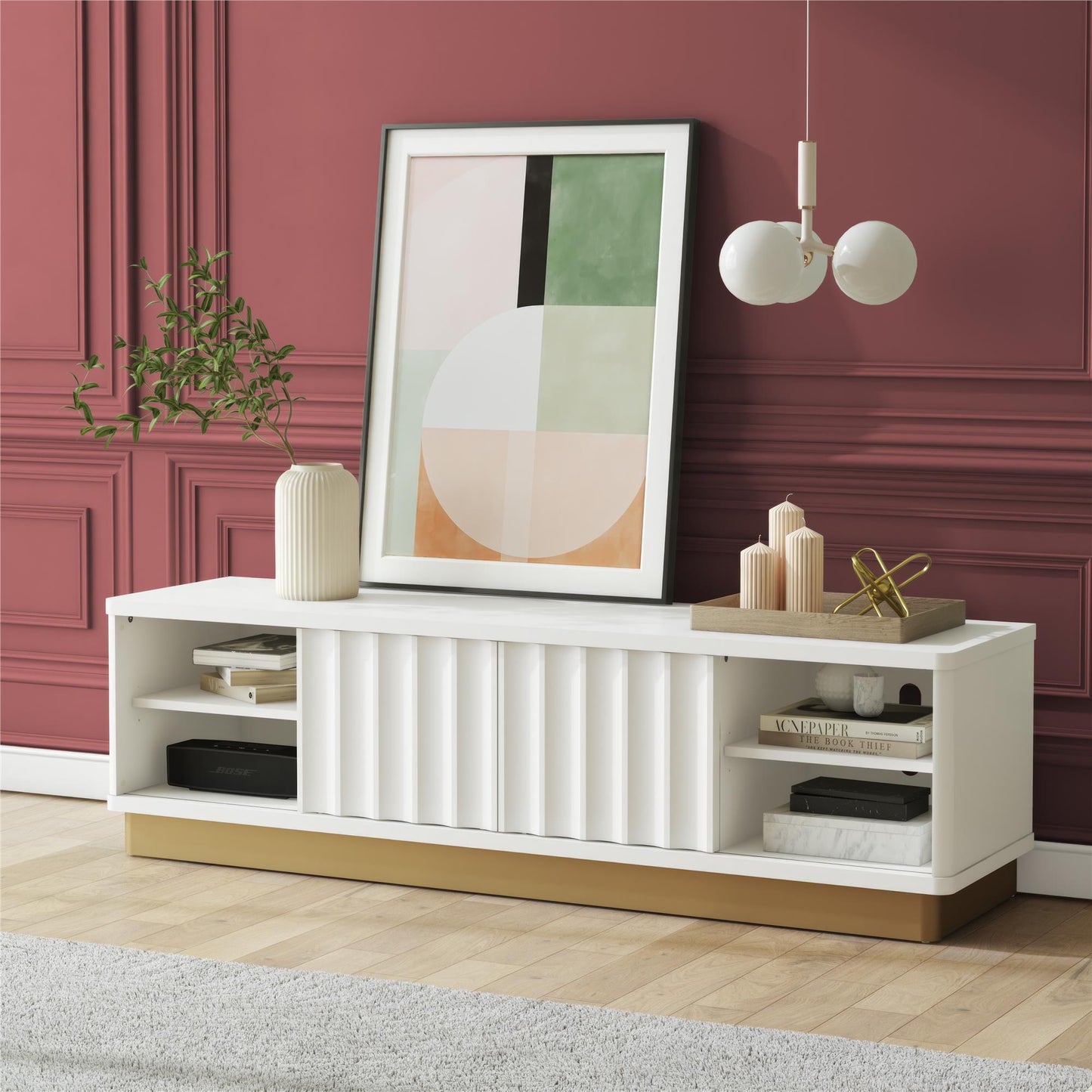 Rene - Scalloped TV Stand For TVs Up To 65" - White