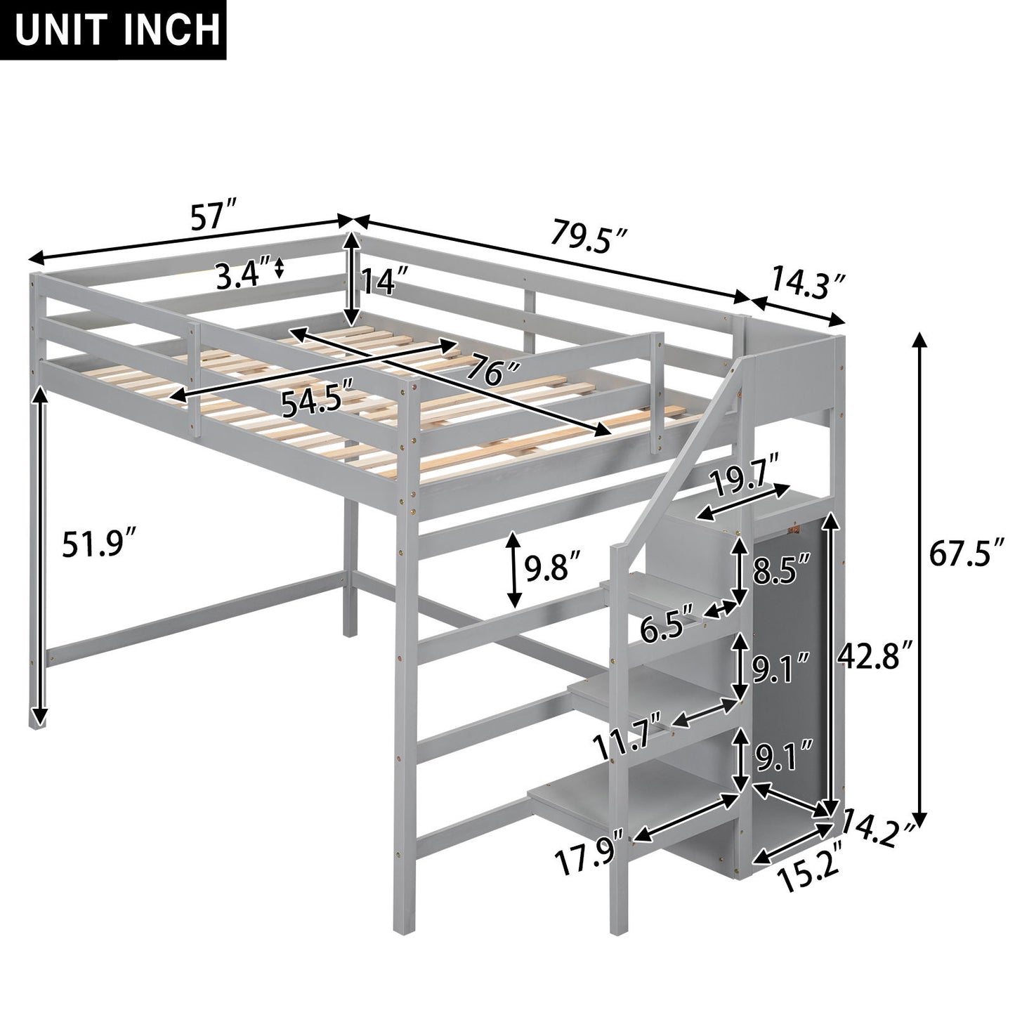 Loft Bed With Built In Storage Wardrobe And Staircase