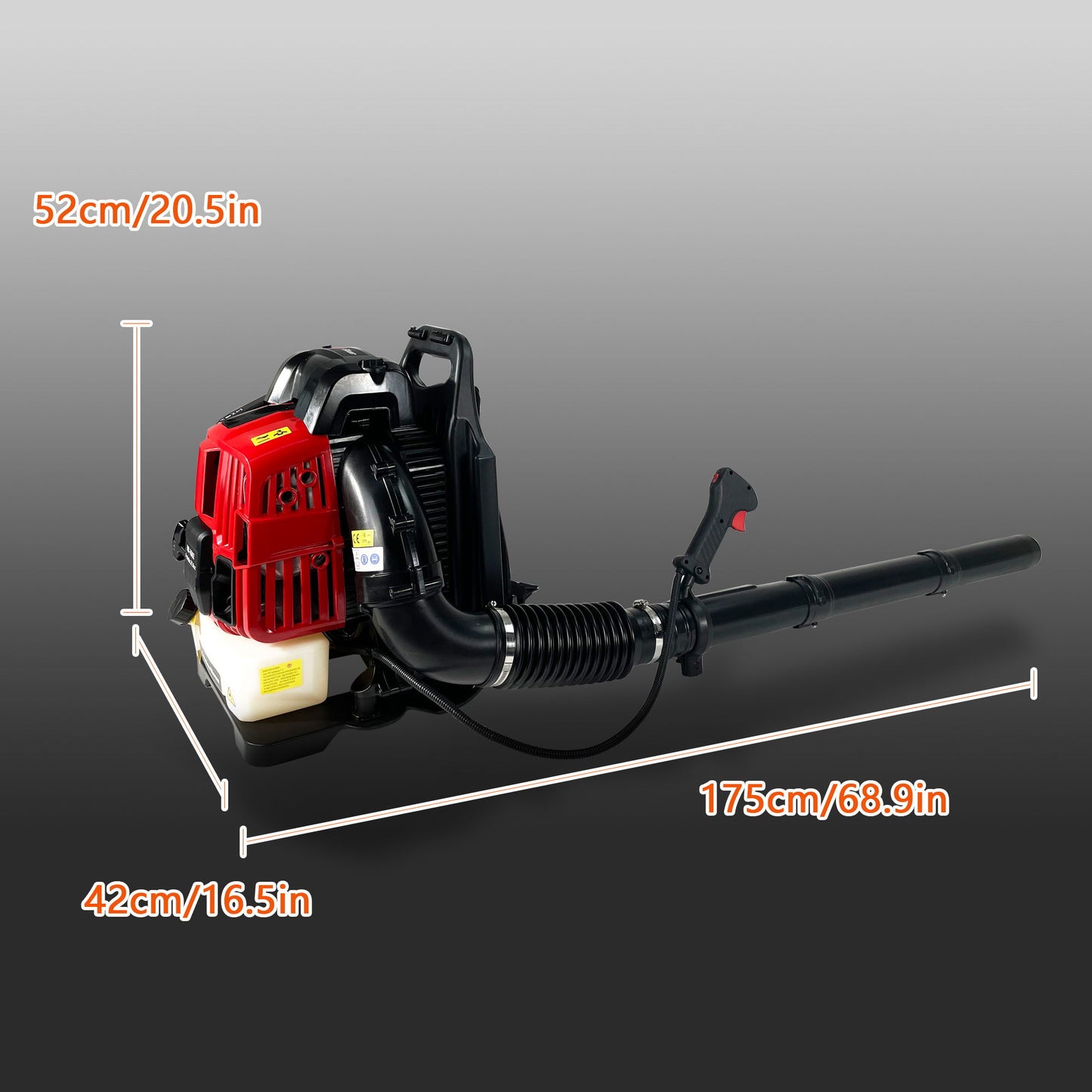 Soplador de hojas a gasolina de mochila, 76 cc, 660 cfm, 200 mph, 4 tiempos, refrigeración por aire, soplador de césped a gasolina de mochila, soplador de nieve, compatible con la EPA, color rojo