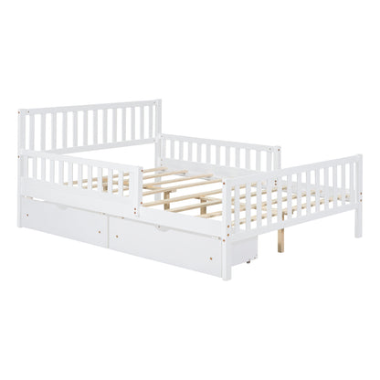 Platform Bed With Guardrails On Both Sides And 2 Storage Drawers