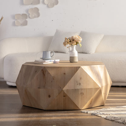 Coffee Table With 3D Embossed Design - Natural