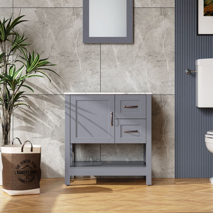 Mueble de baño con espejo y encimera - Gris