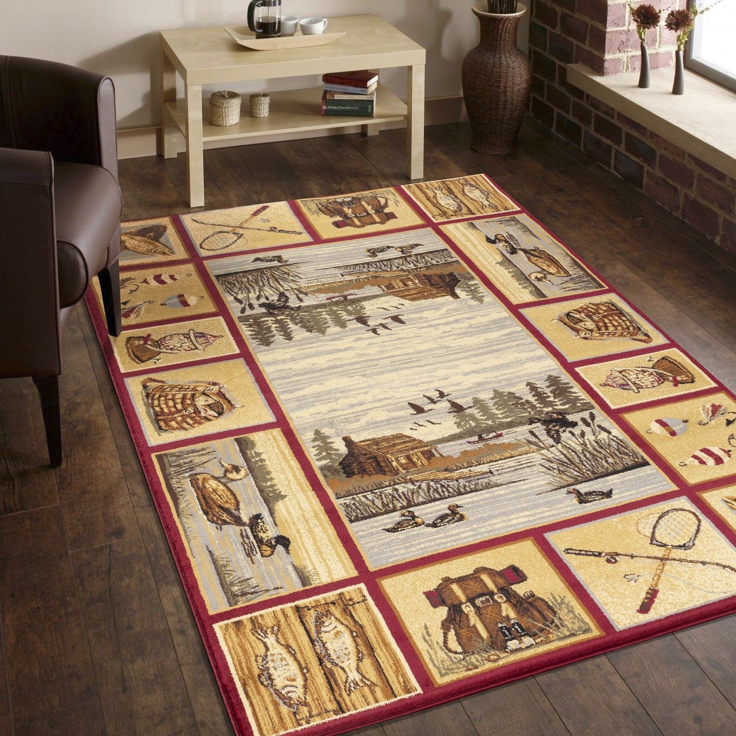 Alfombra estilo Lodge Nature's Nest de 1,60 m x 2,20 m, color rojo