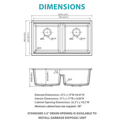 Quartz Kitchen Sink, Granite Composite Double Bowl, Undermount Workstation