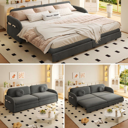 Upholstered Pull Out Couch With Side Pocket & USB Port