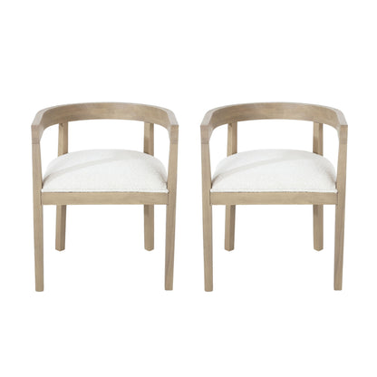 Modern Mid Century Dining Arm Chair Set With Upholstered Frame - Natural