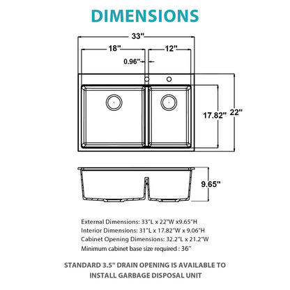 Quartz Kitchen Sink, Double Bowl Undermount Workstation