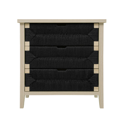 3 Drawer Buffet Sideboard With Adjustable Shelves, Storage Cabinet With Natural Seaweed Decor Doors For Living Room Kitchen Entryway - Natural