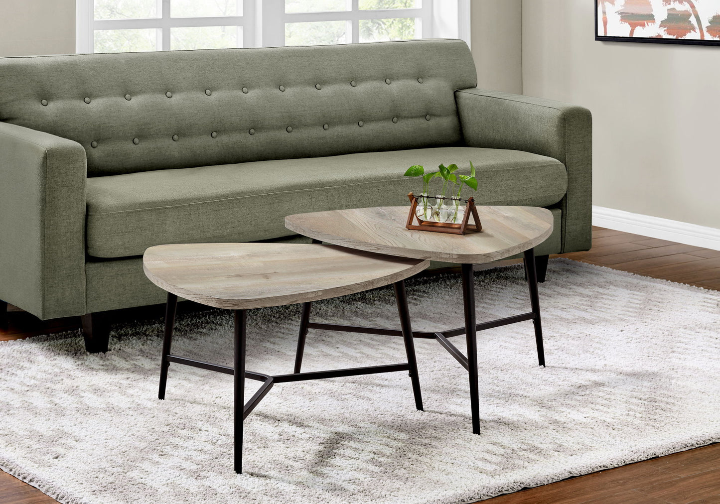 Juego de mesas auxiliares, de centro y de acento para sala de estar, laminado beige, contemporáneo y moderno (juego de 2) - Gris topo