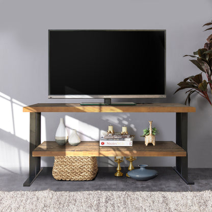 Consola multimedia con un estante para la decoración de tu hogar - Natural/Negro