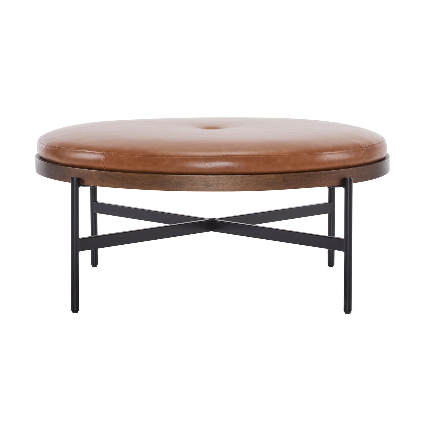 Lyricie - Modern Cocktail Ottoman With Foam Padding And Metal X Base - Brown / Black