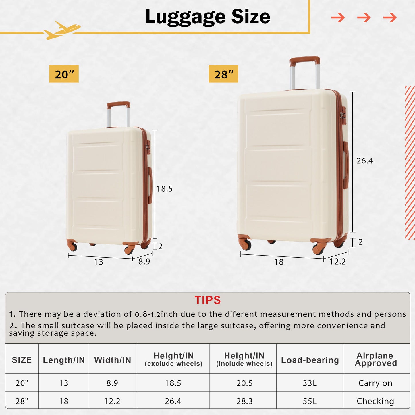 Juego de 2 maletas con ruedas giratorias extensibles, maleta ligera de ABS con cerradura TSA de 20"/28"