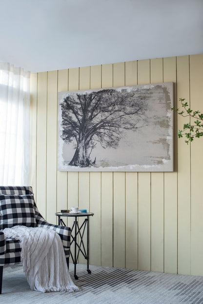Impresión artística en lienzo de gran refugio arbóreo, arte mural floral de estilo tradicional, pieza decorativa para el hogar - Gris/blanco mate