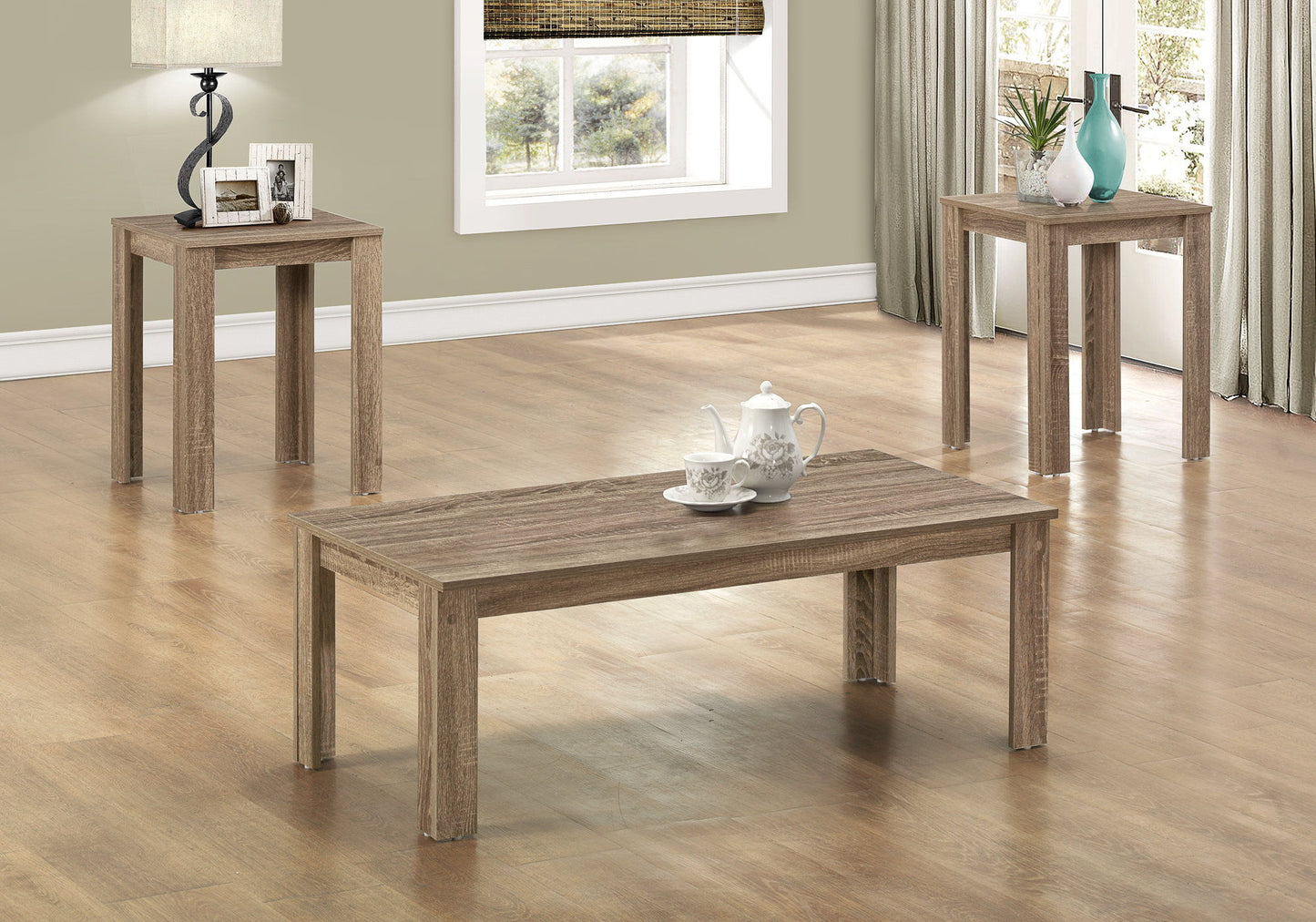 Juego de mesa de centro, auxiliar, de esquina y de acento para sala de estar de estilo transicional (juego de 3)
