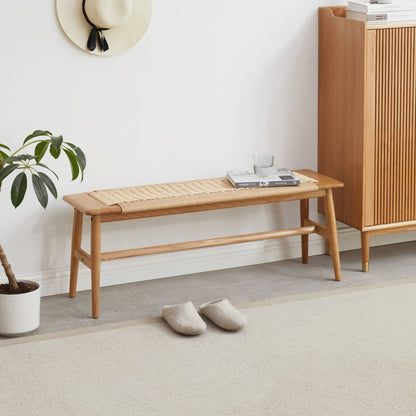 Banco de comedor con diseño tejido para comedor y dormitorio - Roble natural
