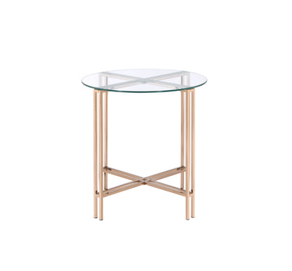 Veises - Mesa auxiliar con tapa de cristal transparente - Champán