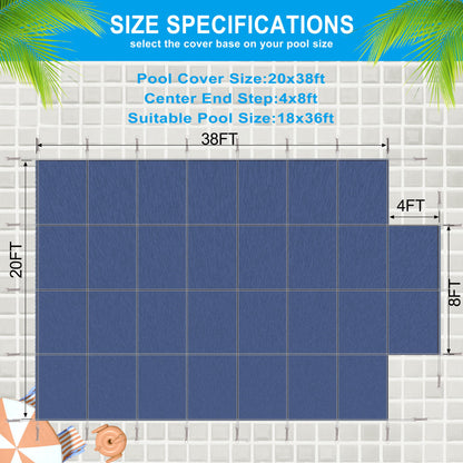 Pool Safety Cover, Fits 18 X 36Ft Rectangular Inground Winter Swimming Pools, High Strength Mesh - Blue