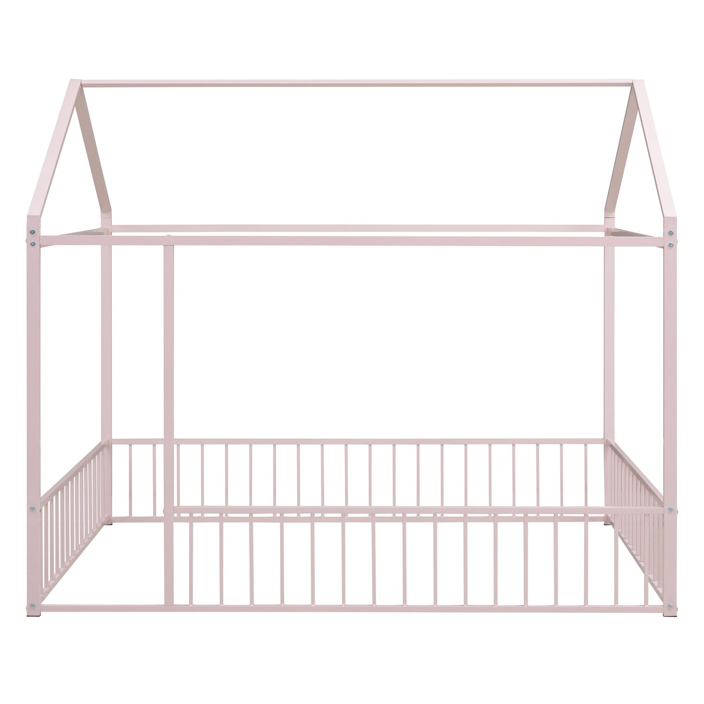 Cama de metal con estructura de cama y valla
