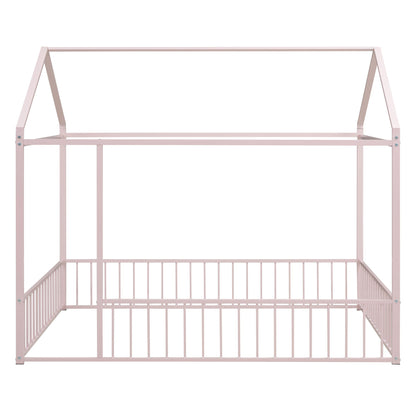 Cama de metal con estructura de cama y valla