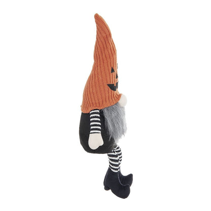 Gnomo sentado con gorro de punto, para decoración de Halloween - Negro/Naranja/Blanco
