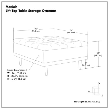 Mariah - Otomana elevable tapizada con almacenamiento