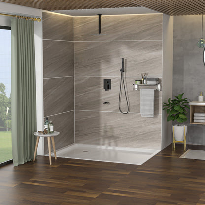 Modern Shower System With Waterfall Tub Spout, 12" Ceiling Mount Square Shower