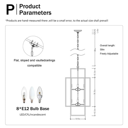 Lámpara de araña de 8 luces, ideal para entrada, techos altos, comedor, recibidor, entrada, escalera y pasillo. Altura ajustable (bombillas E12 no incluidas).