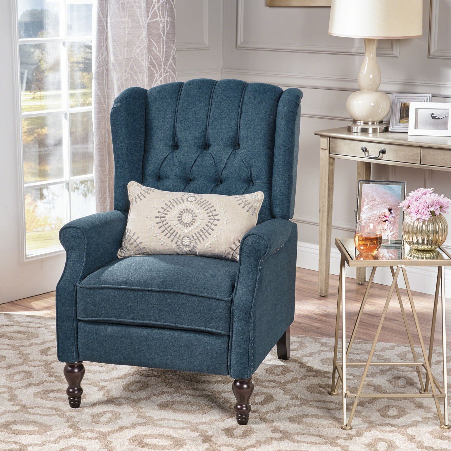 Armchair Recliner With Pushback Mechanism And Wingback Design