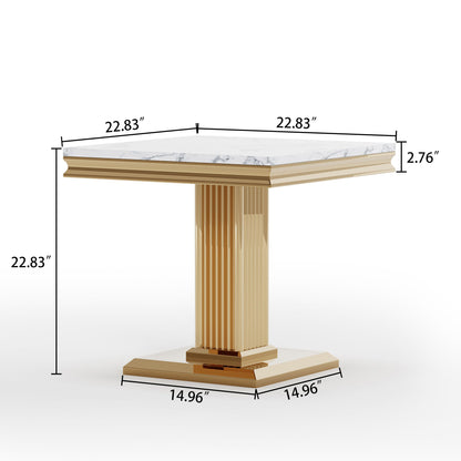 Marble Printed Top Rectangular End Table, Base With Mirrored Finish