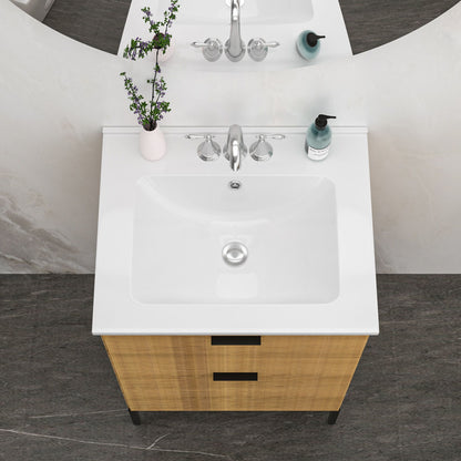 Modern Rectangular Single Vanity Top With Overflow And 3 Faucet Holes - White