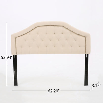 Queen & Full Size Headboard With Diamond Tufting And Nailhead Trim - Beige