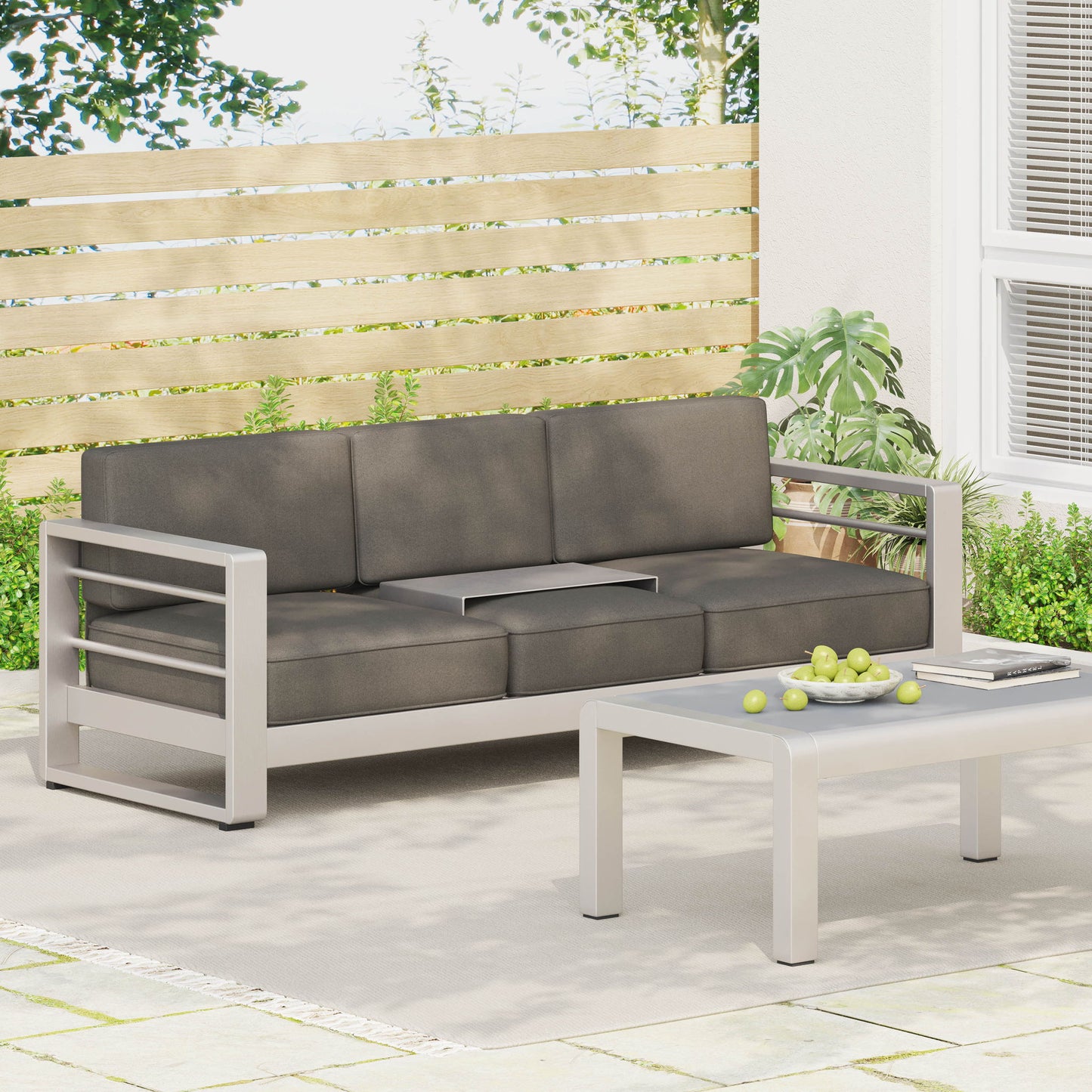 Cape Coral - Modern 3 Seater Sofa With Metal Tray