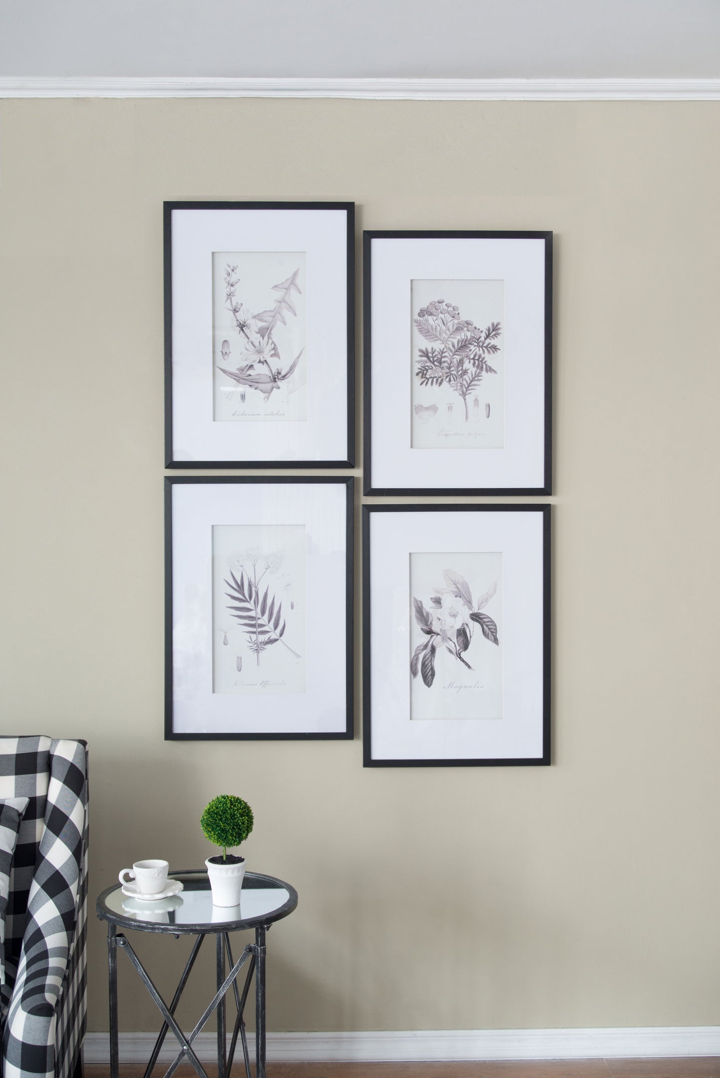 Láminas de arte mural botánico, decoración para sala de estar, comedor, dormitorio y pasillo (juego de 4) - Blanco/Negro