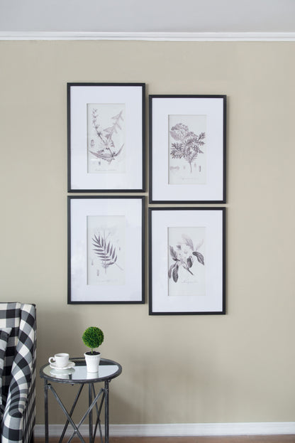 Láminas de arte mural botánico, decoración para sala de estar, comedor, dormitorio y pasillo (juego de 4) - Blanco/Negro