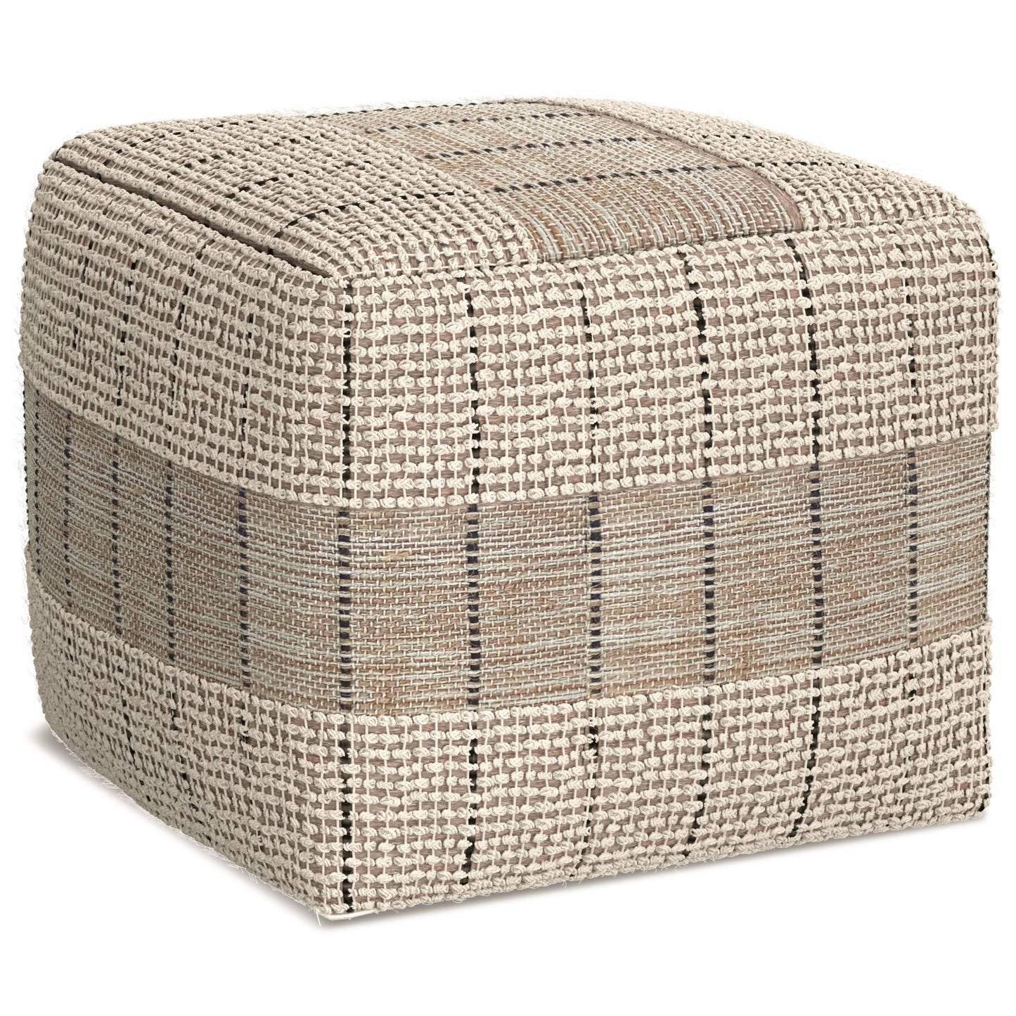 Elmer - Puf cuadrado tejido - Natural/Gris