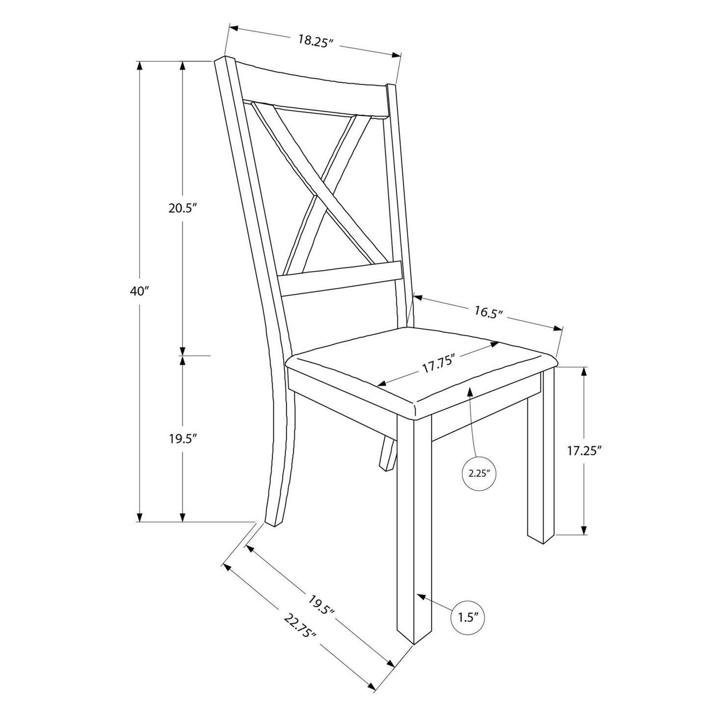 Silla de comedor lateral tapizada, estilo transicional (juego de 2)