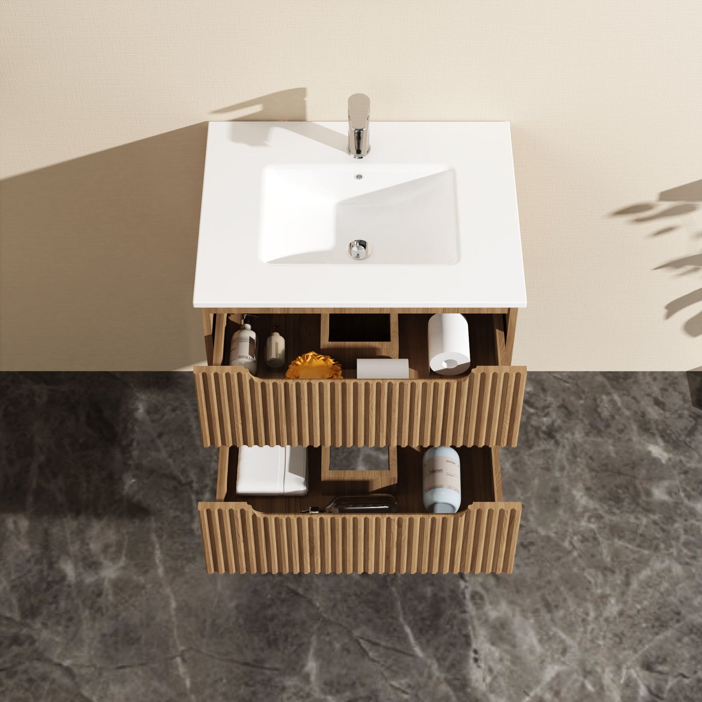 Mueble de baño flotante de 24" para montaje en pared (solo mueble) - Nogal