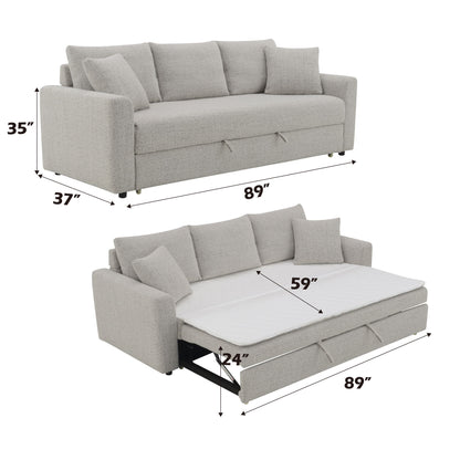 Connie - Sofá cama seccional de bouclé con dos cojines - Beige