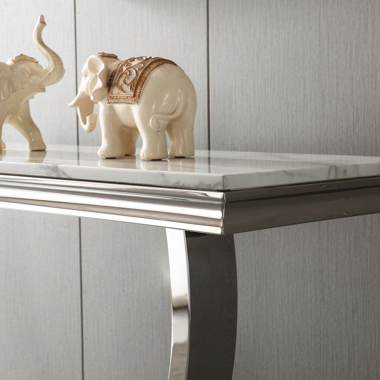 Modern Rectangular Marble Printing Console Table, U Shape Stainless Steel Base With Mirrored Finish