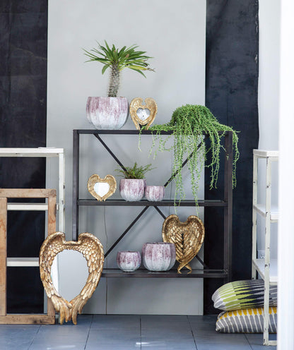 Espejo de pared con detalles de alas para sala de estar - Dorado
