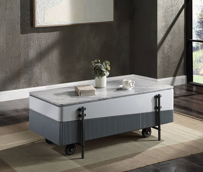 Wilkins - Mesa de centro de alto brillo con tapa elevable - Gris/Blanco