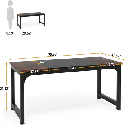 Executive Office Desk, Large Computer Workstation With Thick Frame - Brown / Black