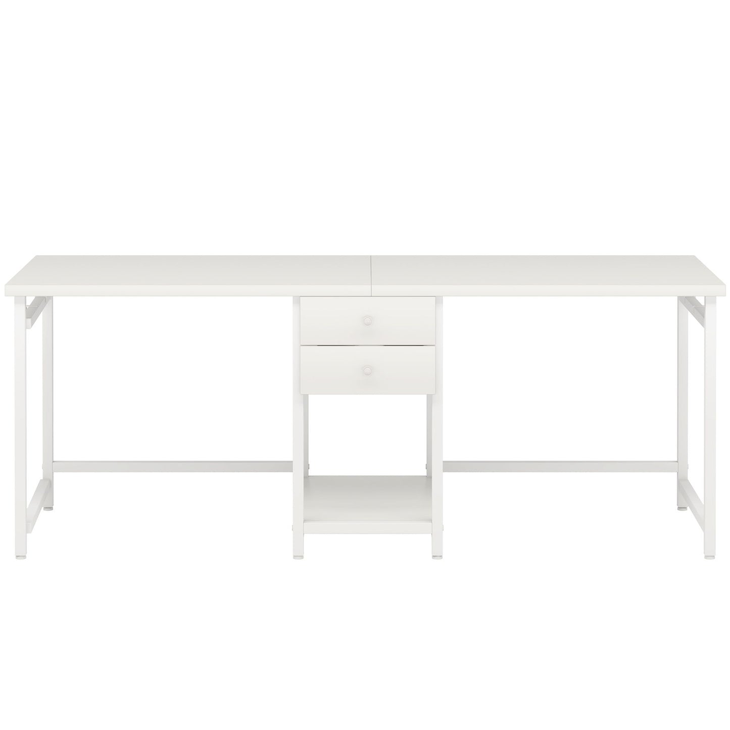2 Person Computer Desk With Drawers And Shelves, Extra Long Double Workstation